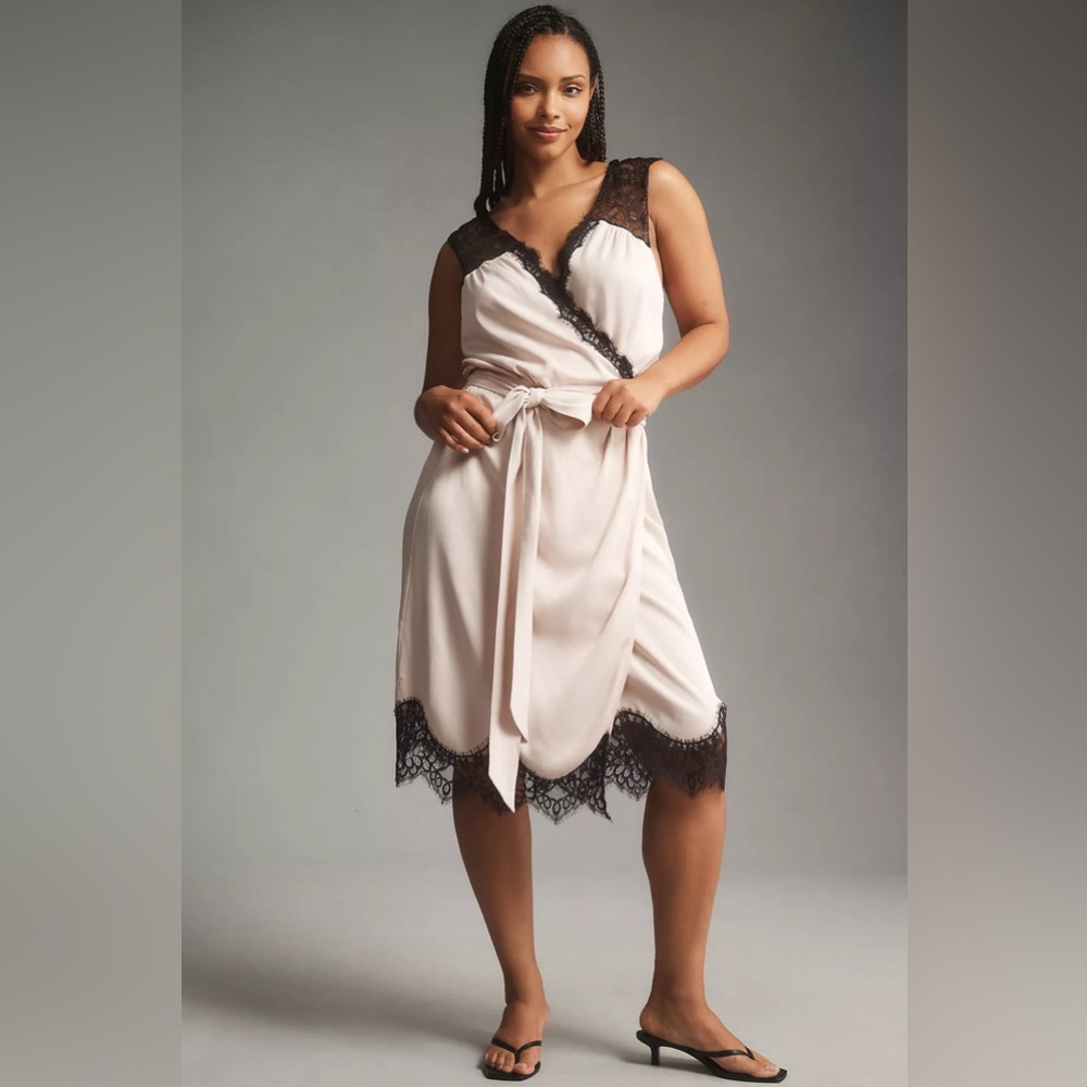 Anthropologie Sleeveless V-Neck Lace Wrap Midi Dress